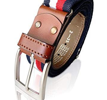 Legado Cinturon hombre y pulsera bandera España, cinturon elastico con cuero marron, piel de Ubrique como nuestras carteras y accesorios. (Marino Rojo Blanco) Reacondicionado on Sale