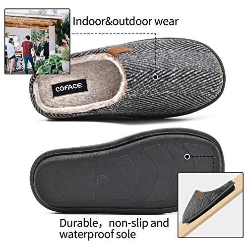 Coface Zapatillas de Estar en Casa Hombre Tartán Invierno Cálido Forro de Felpa Pantuflas Alta Densidad Espuma de Memoria Zapatos con Antideslizante Suela 45 EU Gris Paño de Lana Online