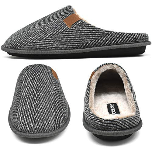 Coface Zapatillas de Estar en Casa Hombre Tartán Invierno Cálido Forro de Felpa Pantuflas Alta Densidad Espuma de Memoria Zapatos con Antideslizante Suela 45 EU Gris Paño de Lana Online